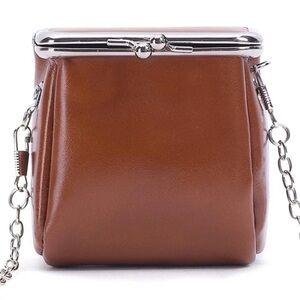 Genuine leather black coin purse change crossbody bag small